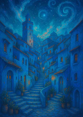 Blue Cityscape at Night