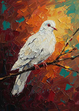 White Dove on Branch Oil Painting