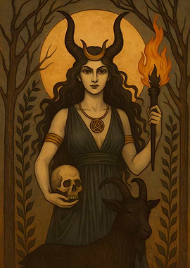 Horned Goddess with Skull and Torch
