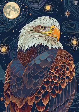 Eagle in Starry Night Sky Illustration