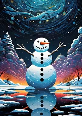 Snowman Winter Landscape
