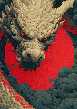 Dragon with Red Eyes and Moon