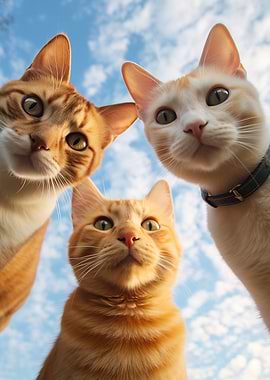 Three Cats Looking Down at Camera