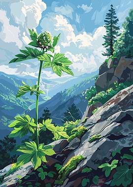 Mountain Landscape with Plant