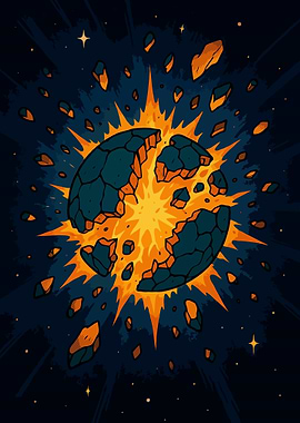 Exploding Planet Cartoon Illustration