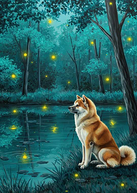 Akita Inu in Enchanted Forest