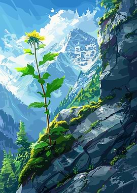 Mountain Flower Landscape Digital Art