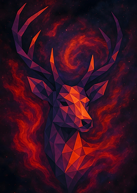 Geometric Deer with Fiery Background