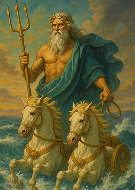 Poseidon on Chariot Painting