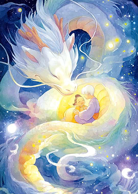 Dragon, Boy, and Girl in Space