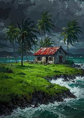 Island House with Palm Trees