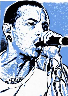 Chester Bennington singing in blue tones