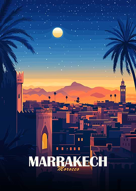 Marrakech, Morocco Cityscape at Night