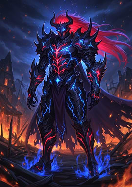 Dark Knight in Burning Cityscape