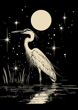 Heron under the moonlight