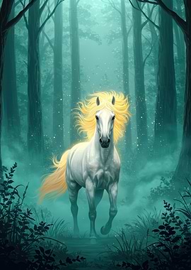 White Horse in Enchanted Forest
