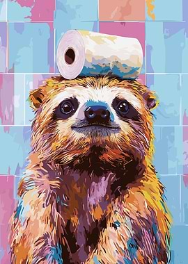 Sloth with Toilet Paper on Head