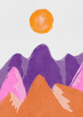Colorful Mountain Landscape with Sun