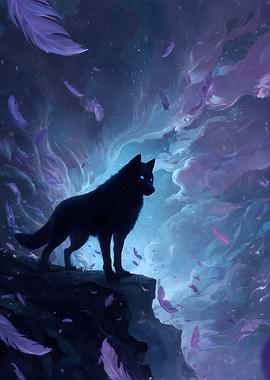 Mystical Wolf - Falling Feathers