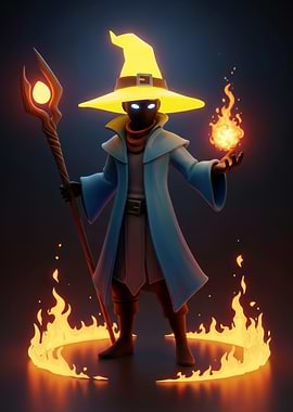 Stylized Wizard with Fire Magic