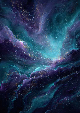 Abstract Nebula Cloudscape with Golden Dust