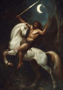 Warrior on Horseback Under Moonlight