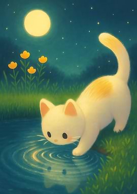 Cute Cat by the Pond