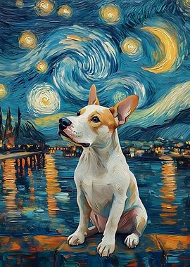 Dog in Starry Night Style Van Gogh Painting