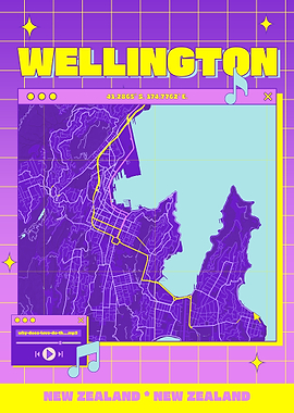 Wellington New Zealand Retro Map Art