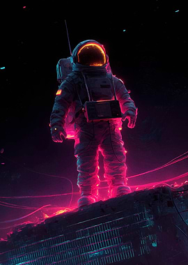 Neon Astronaut on Futuristic Structure