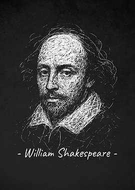 William Shakespeare Portrait - White on Black Scribble Art