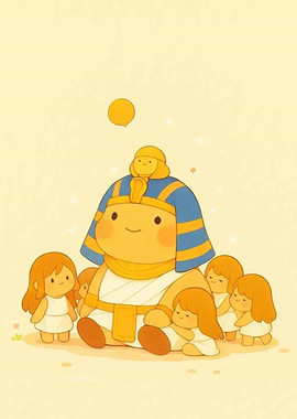 Cute Cartoon Pharaoh with Children