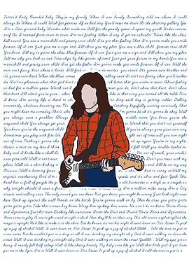 Musician Illustration with Song Lyrics Background