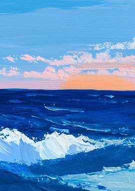 Ocean Waves at Sunset Painting