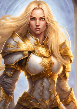 Female Holy Paladin Cleric in Golden Armor