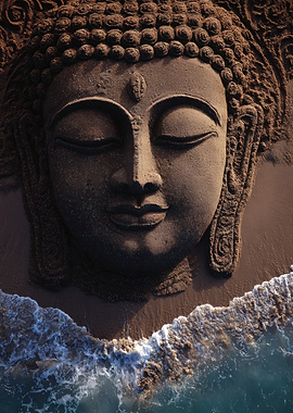 Sand Buddha Face by the Sea