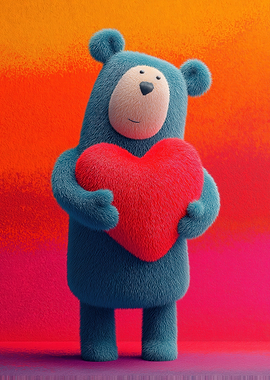 Blue Bear Holding Red Heart