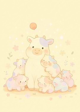 Cute Cow Family Illustration