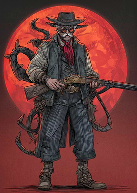 Steampunk Cowboy with Rifle and Tentacles