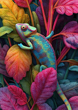 Colorful Chameleon in Vibrant Foliage