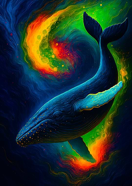 Cosmic Whale in Colorful Nebula