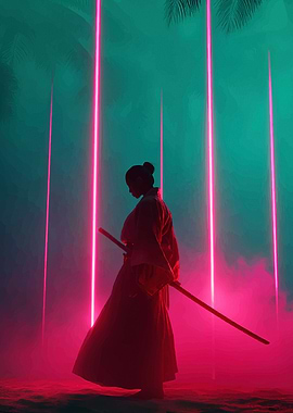 Neon Samurai Silhouette