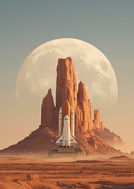 Space Shuttle Launch in Desert Landscape