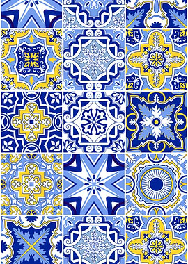 Blue and Yellow Tile moroccan Pattern