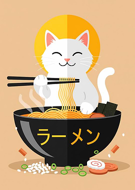 Cat Eating Ramen