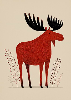 Stylized Red Moose Illustration
