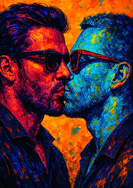 Colorful Kissing Gay Men Portrait