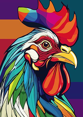 Colorful Rooster Pop Art Portrait