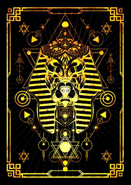 Golden Egyptian Pharaoh Mask Geometric Art