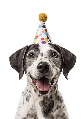 English Pointer Dog with Birthday Hat Portrait